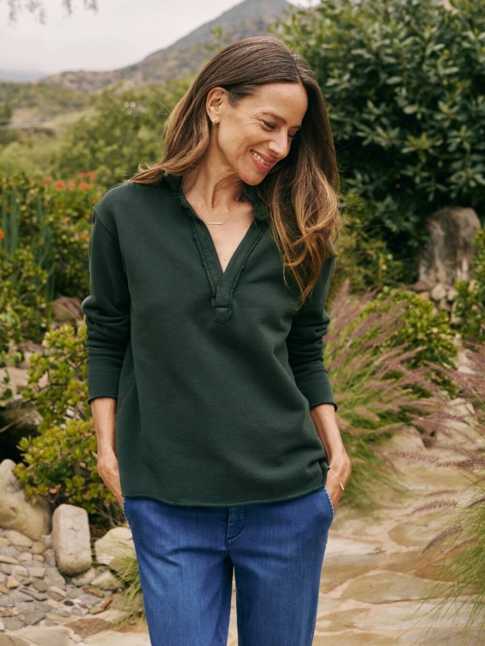 FRANK & EILEEN Size M Patrick Henley Popover Triple Fleece Evergreen